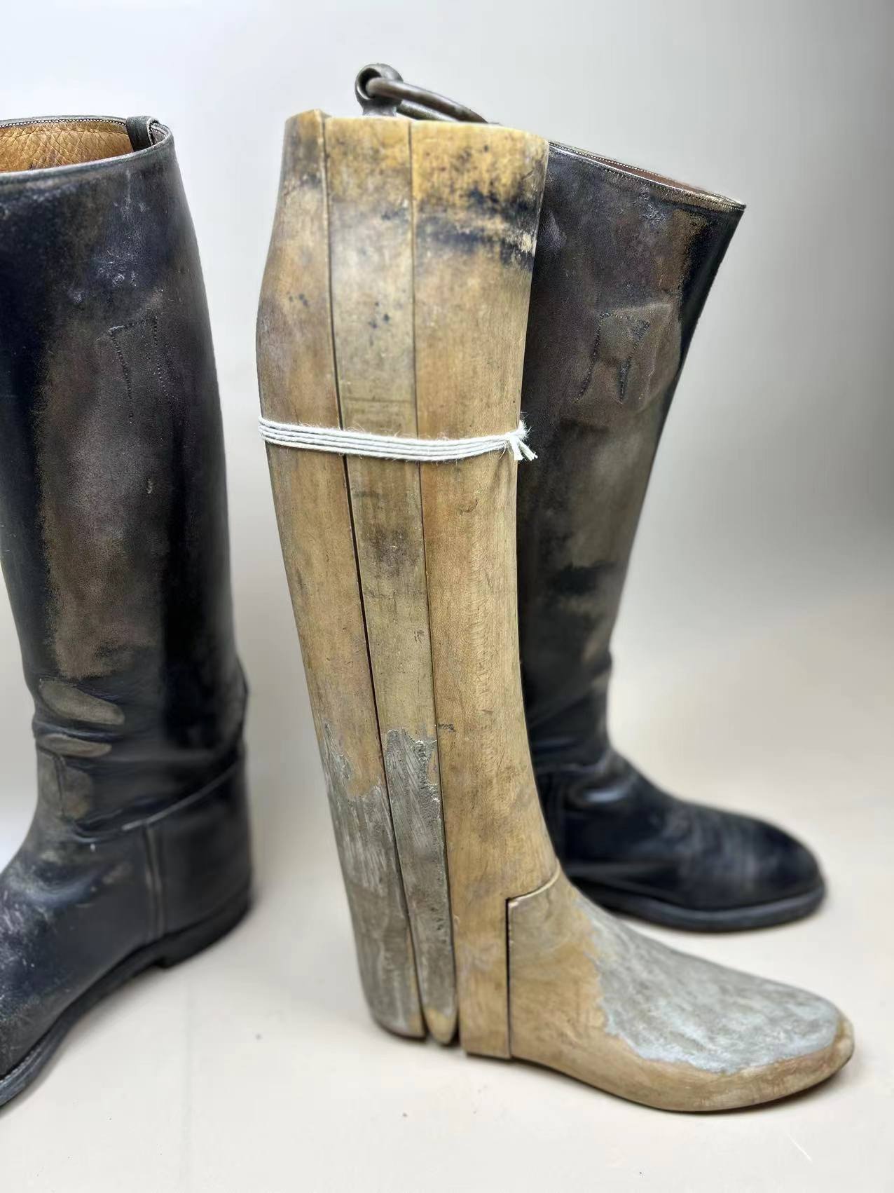 England Made Super BLACK Leather Riding Boots & Wooden Trees UK Size 7 E