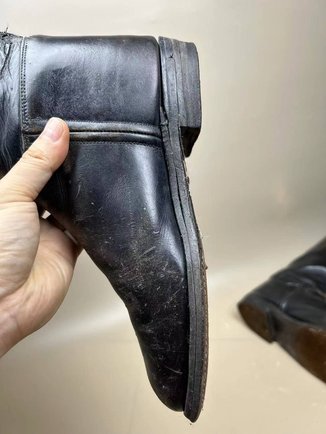 England Made Super BLACK Leather Riding Boots & Wooden Trees UK Size 7 E