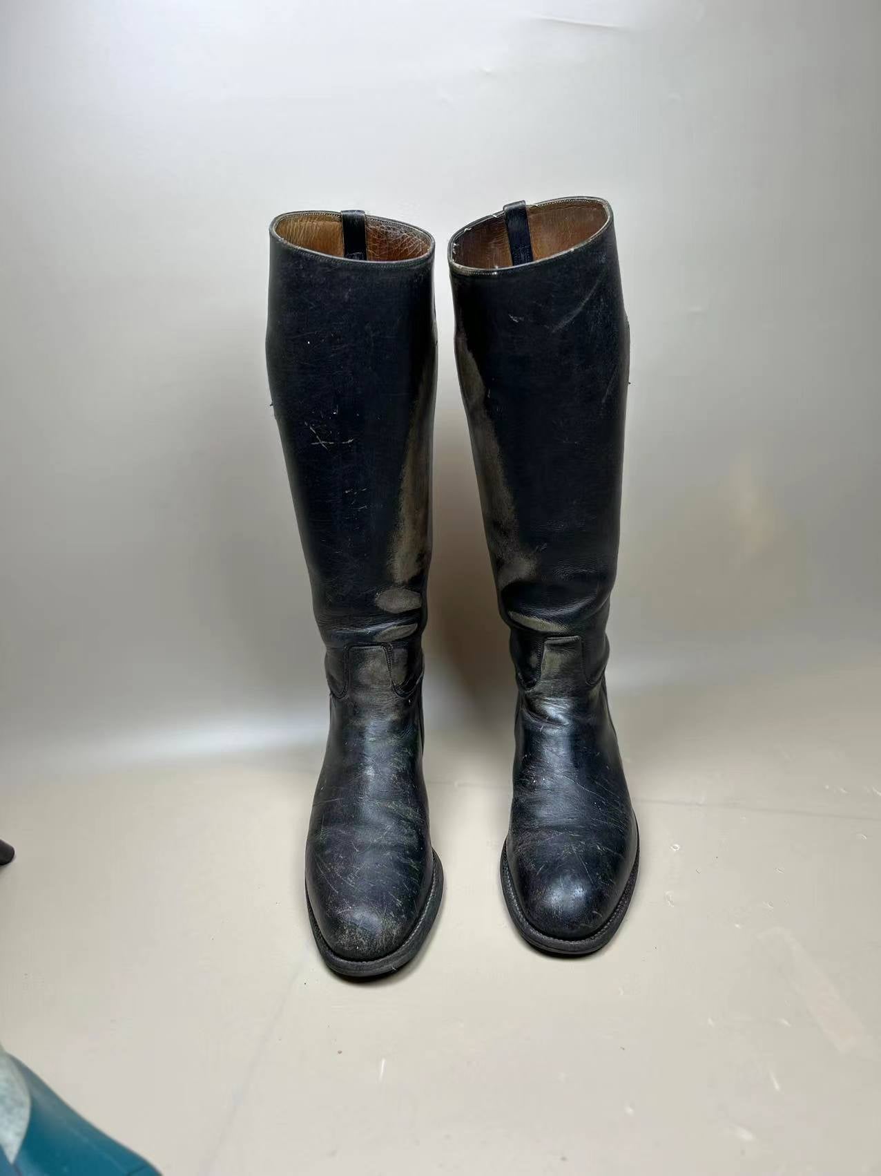 England Made Super BLACK Leather Riding Boots & Wooden Trees UK Size 7 E