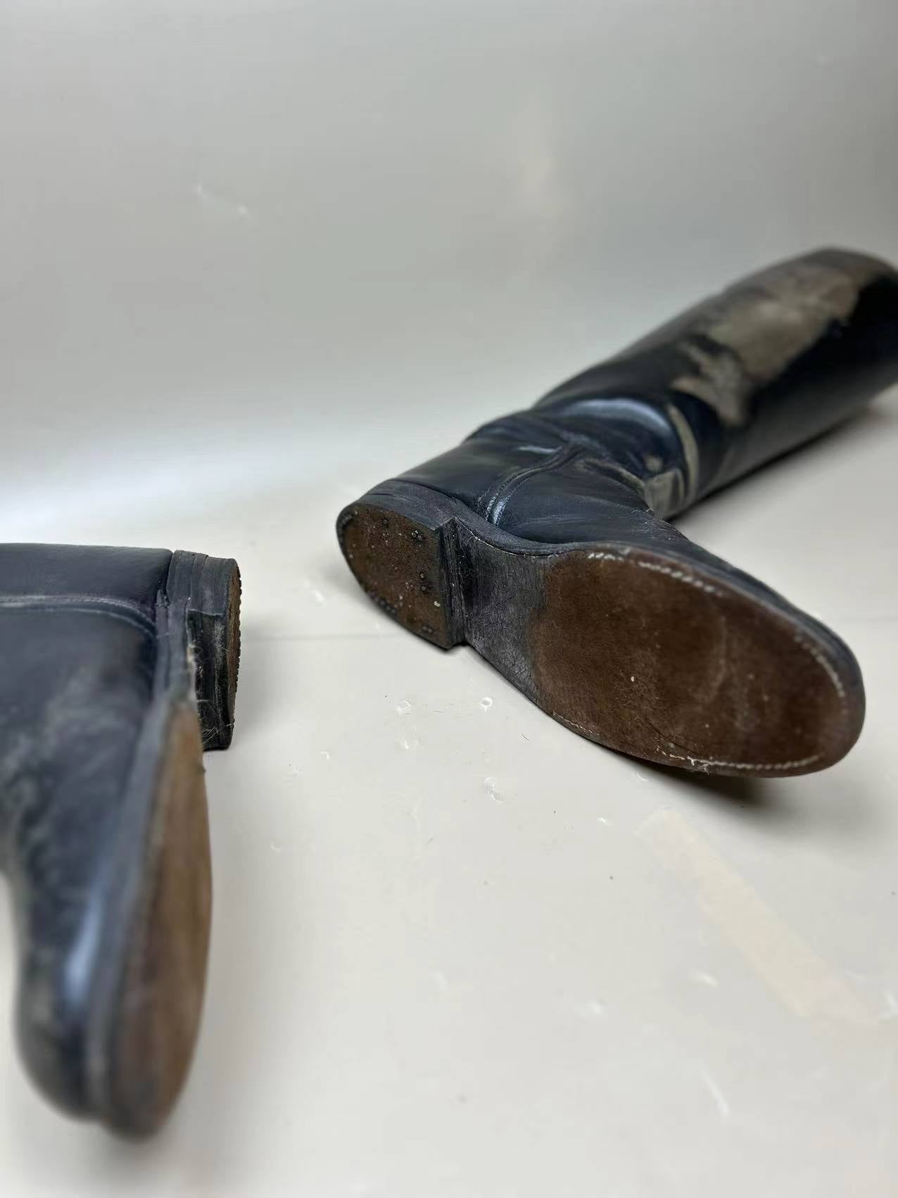 England Made Super BLACK Leather Riding Boots & Wooden Trees UK Size 7 E