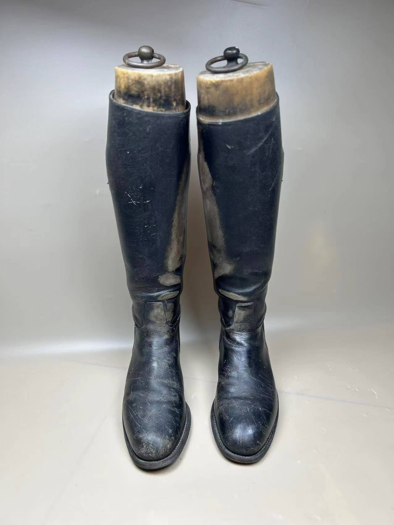 England Made Super BLACK Leather Riding Boots & Wooden Trees UK Size 7 E