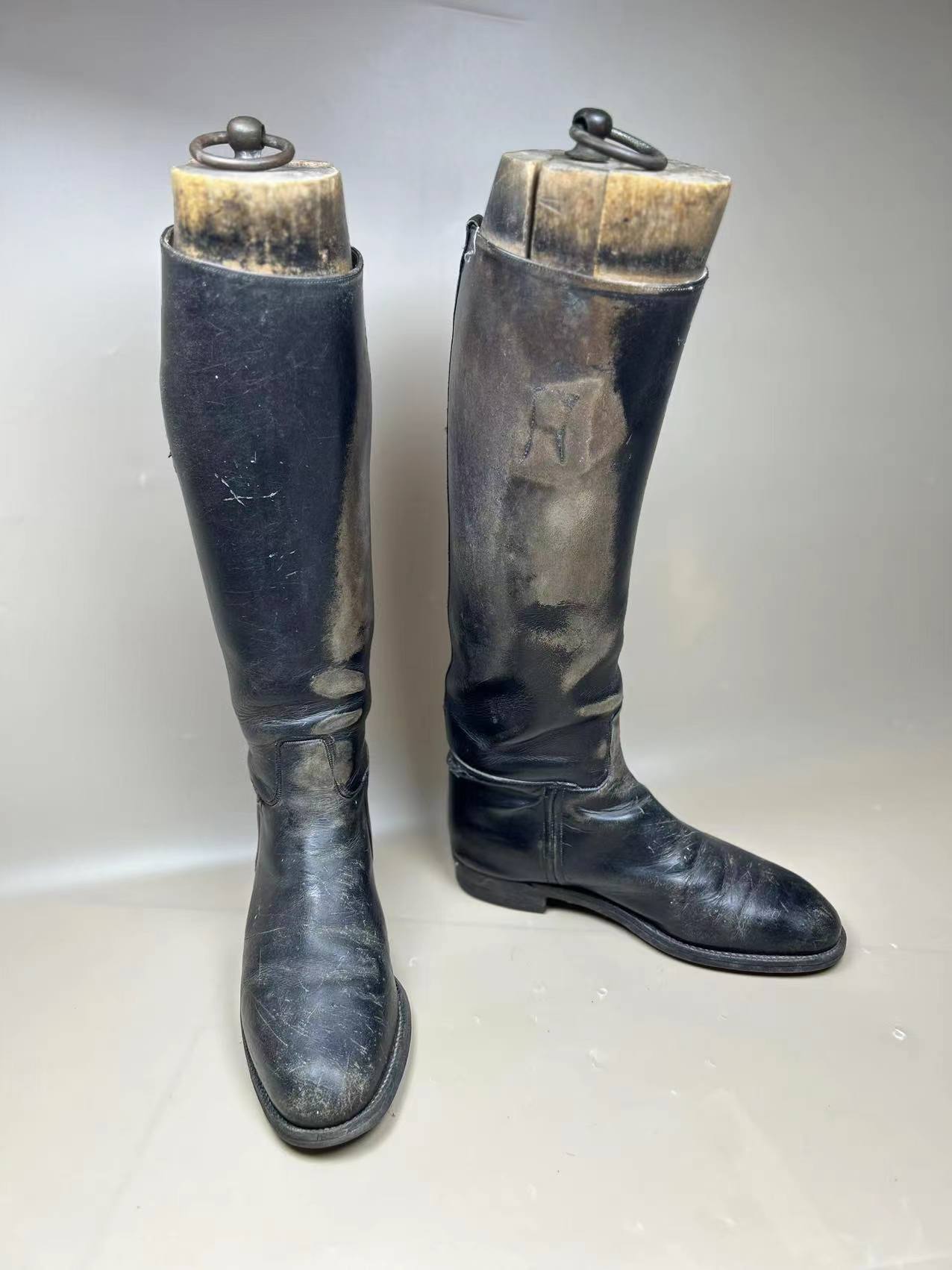 England Made Super BLACK Leather Riding Boots & Wooden Trees UK Size 7 E