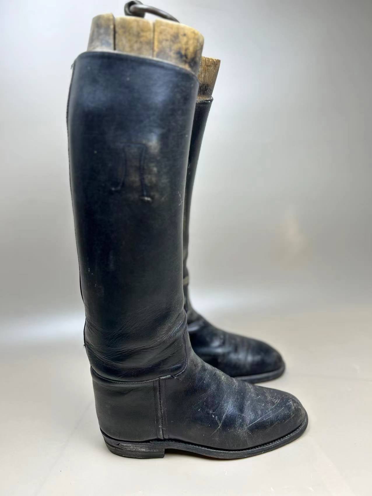England Made Super BLACK Leather Riding Boots & Wooden Trees UK Size 7 E