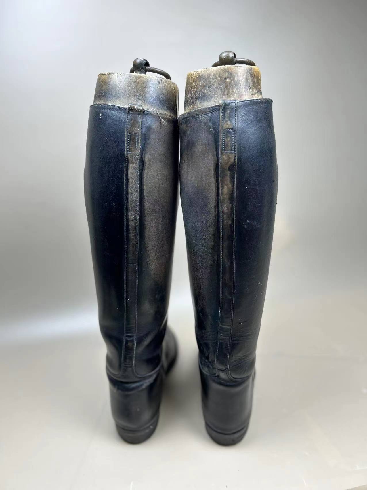 England Made Super BLACK Leather Riding Boots & Wooden Trees UK Size 7 E